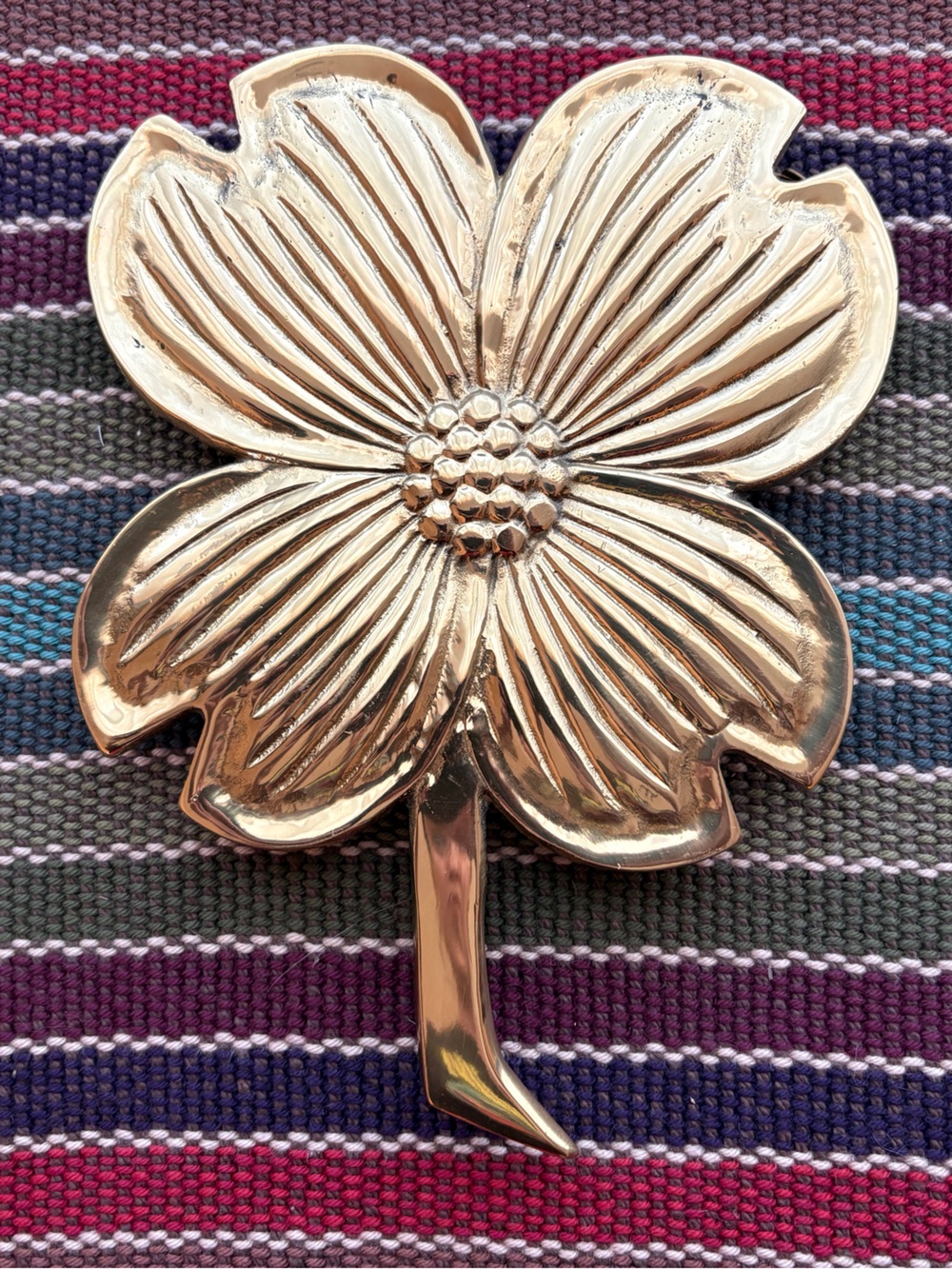 Brass Floral Dogwood Clover Trivet